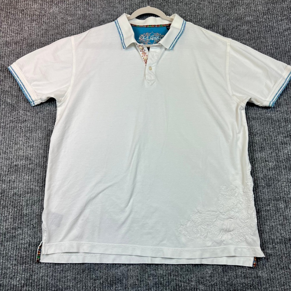 Robert Graham Polo Shirt Cotton Pique White Luxury Casual Coastal Yacht Club 2XL